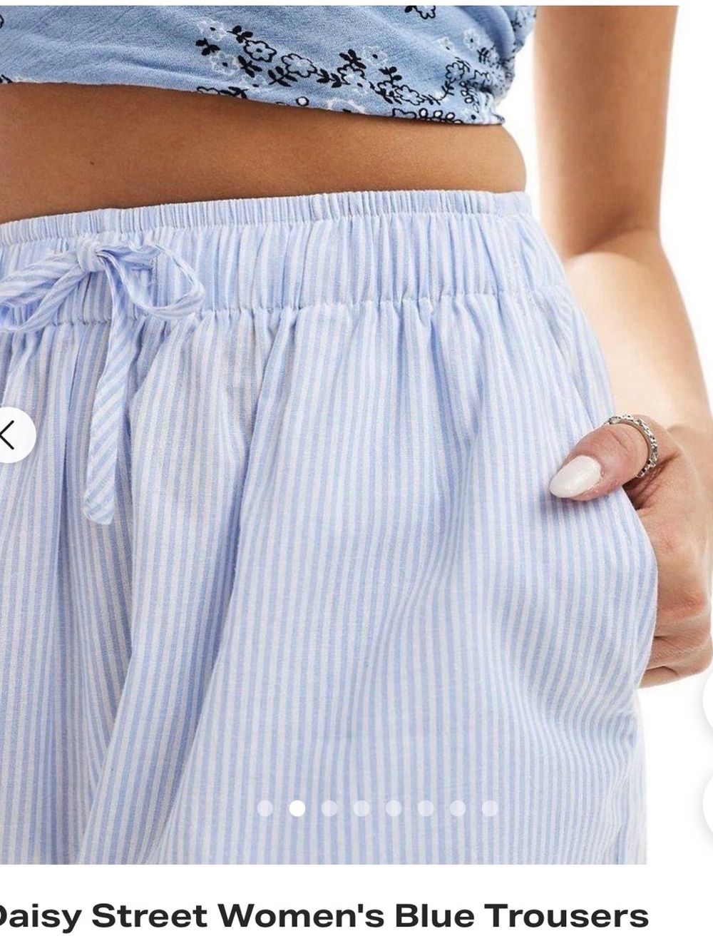 Daisy Street Women's Light Blue Striped Wide-Leg Trousers